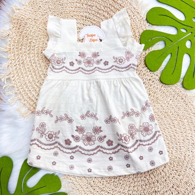 Vestido com Florzinhas Marrom - Areia